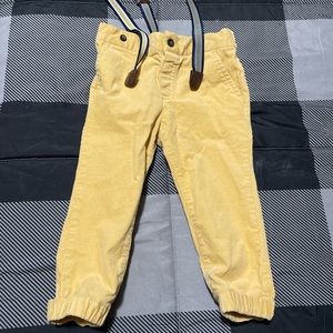 Janie and Jack yellow corduroy jogger style pants with suspenders